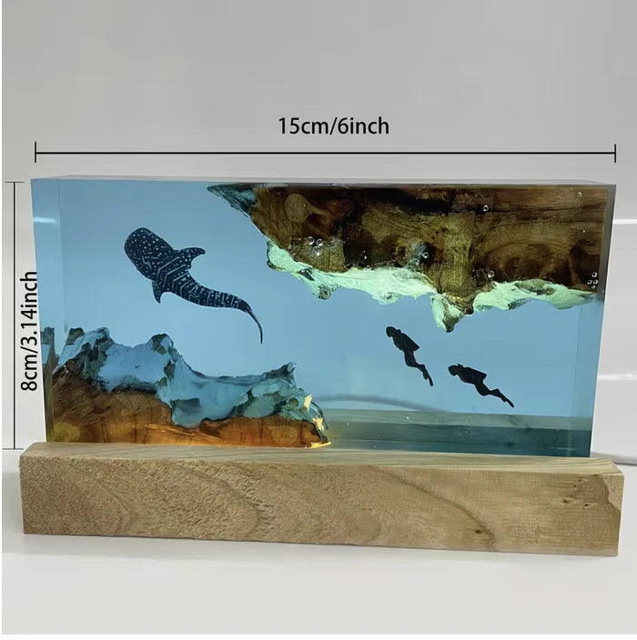 Whale and Divers Resin Lamp