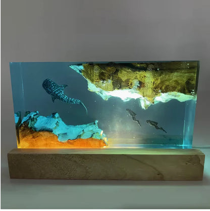 Whale and Divers Resin Lamp