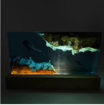 Whale and Divers Resin Lamp