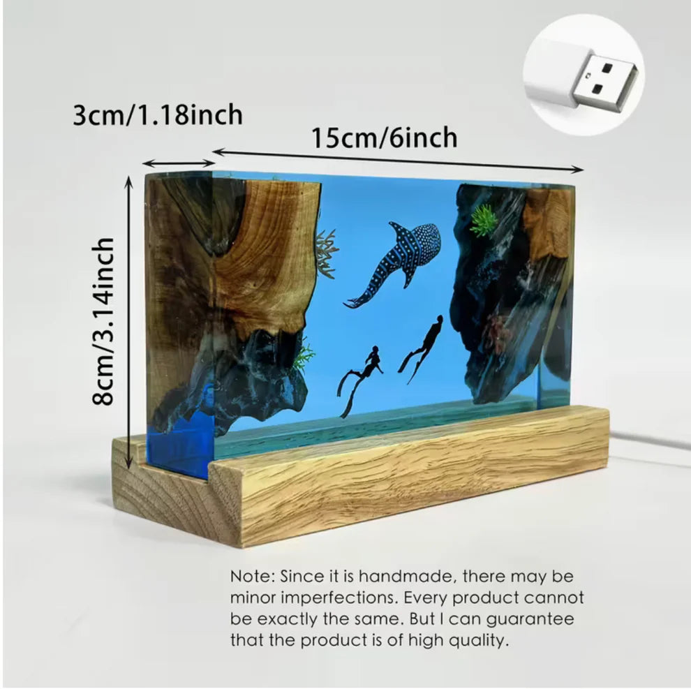 Whale and Divers Resin Lamp