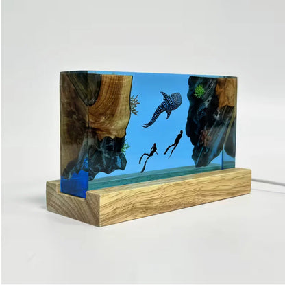 Whale and Divers Resin Lamp