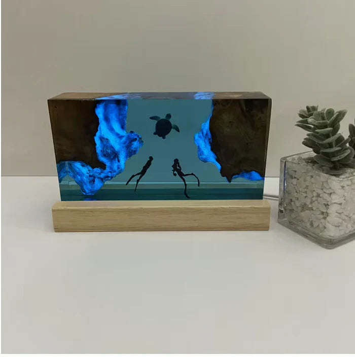 Divers and Turtle Resin Lamp