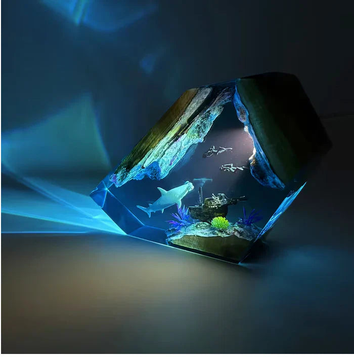 Hammerhead Shark and Divers Resin Lamp