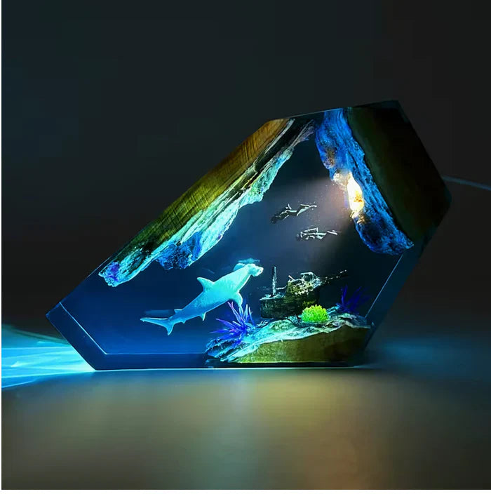 Hammerhead Shark and Divers Resin Lamp