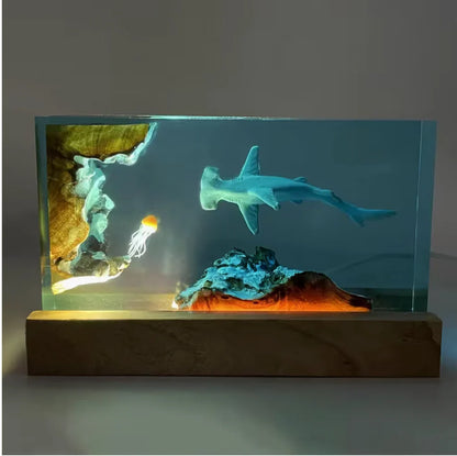 Hammerhead Shark and Jellyfish Resin Lamp