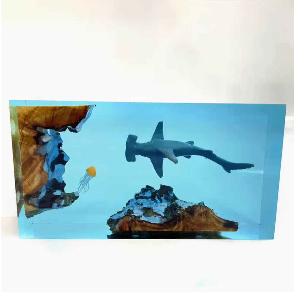 Hammerhead Shark and Jellyfish Resin Lamp